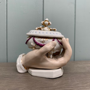 Antique Conta & Boehme porcelain, Hard paste Porcelain Trinket Pot, 19th C Hand holding trinket, Possibly Germany image 5