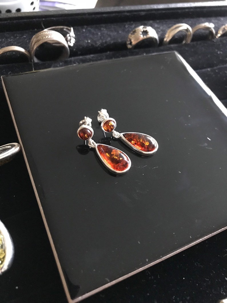 New Handmade Orange Amber /& Solid 925 Silver Pair of Earrings 2.7cm long
