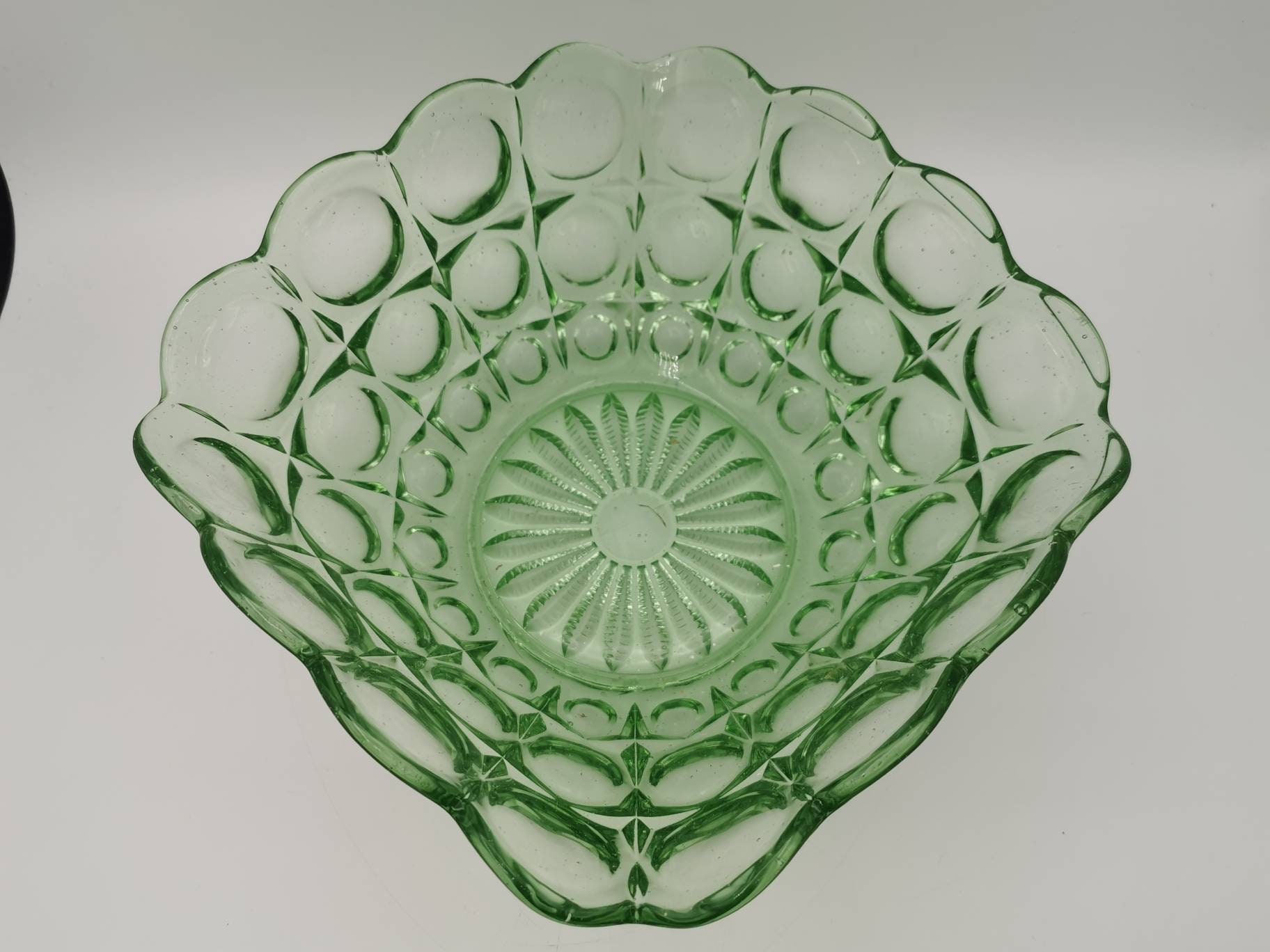 Large Vintage Green Glass Fruit Bowl 22cm square Etsy