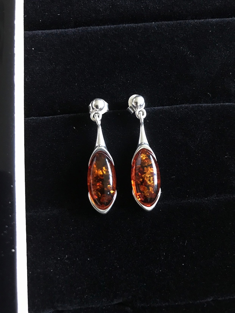 New Handmade Orange Amber /& Solid 925 Silver Pair of Earrings 3.3cm long