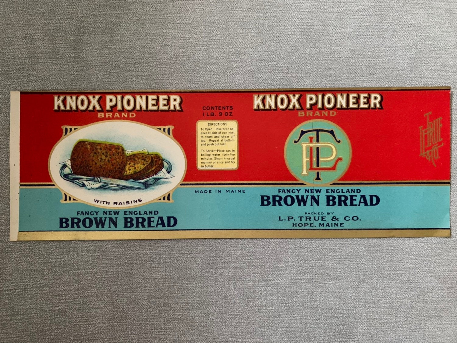 Image of 1930's Knox Pioneer Brand Brown Bread Can Label. Genuine, Not A Reproduction. Perfect For Framing
