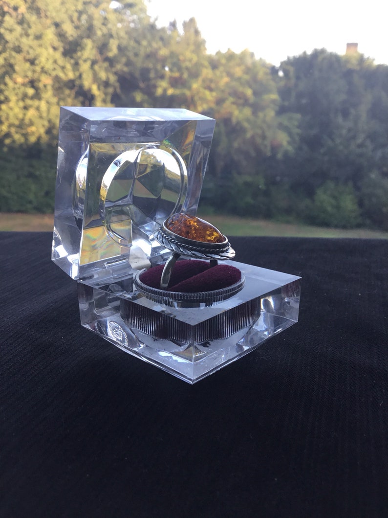 FREE international tracked post New Handmade Orange Amber /& Solid 925 Silver UK Ring Size V