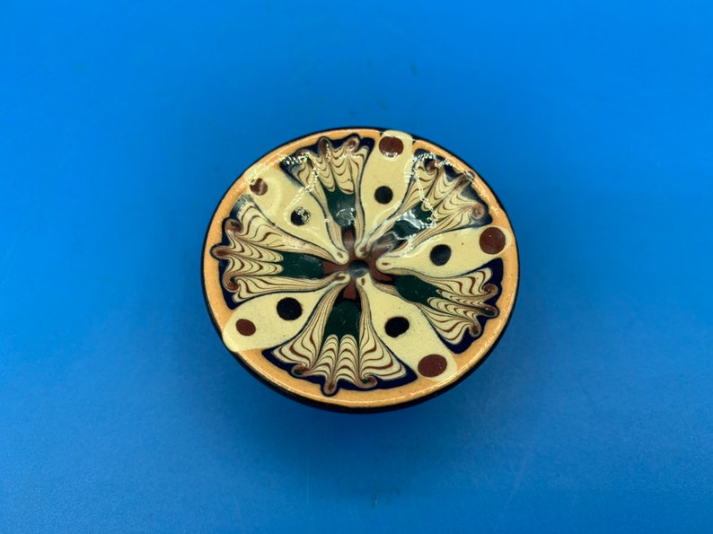 Vintage Bulgarian Terracotta Pottery 3.2cm Troyan Miniature Cake Dish