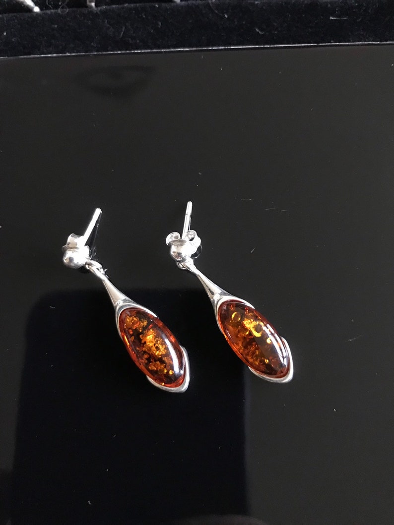 New Handmade Orange Amber /& Solid 925 Silver Pair of Earrings 3.3cm long