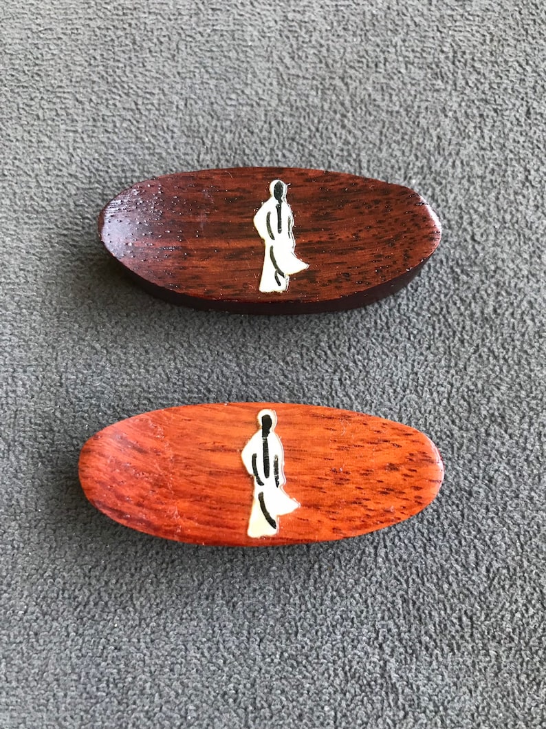 Pair of Vintage Mother of Pearl inlaid into wood Chopstick Rests