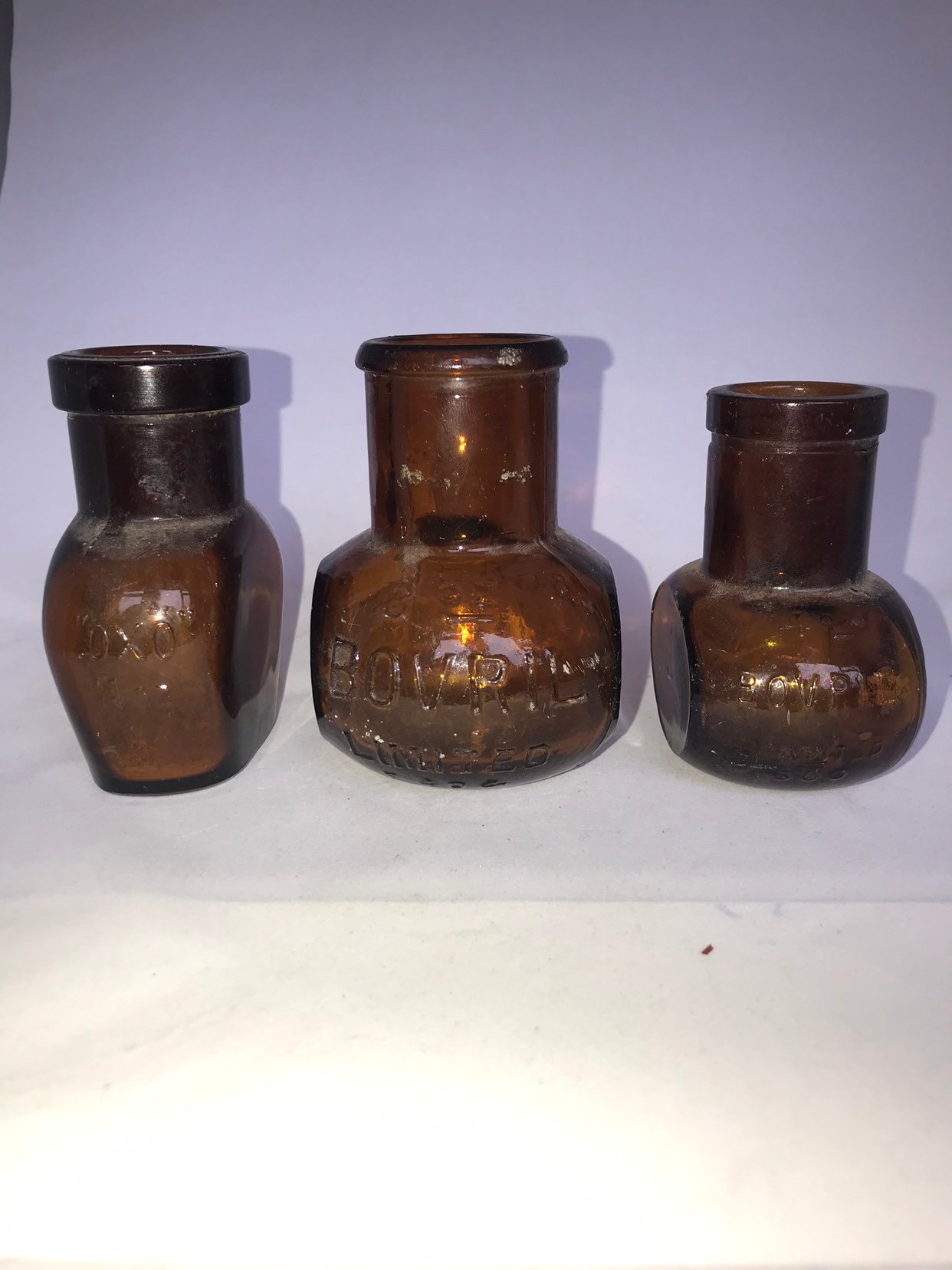 Image of 1920's Bovril Bottles X3 - Collectible Brown Glass