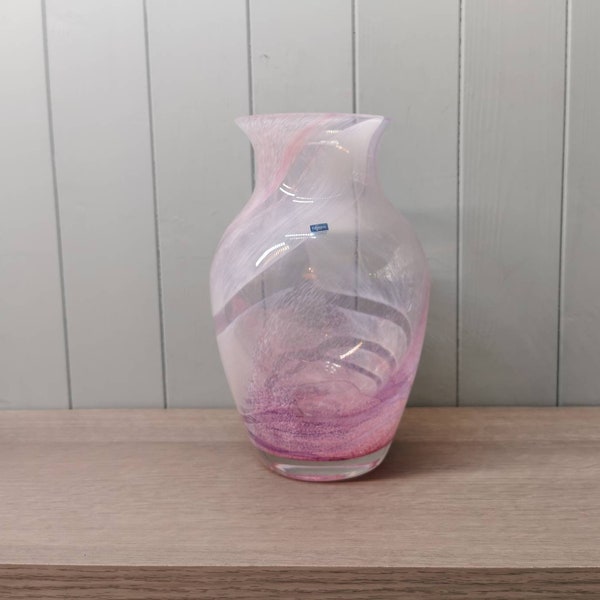 Large Pink Swirl Caithness Crystal Vase 24.3cm, Crystal Flower Vase