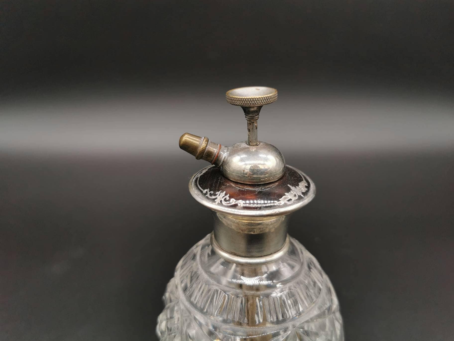 Image of 1932 Silver Inlaid & Tortoise Shell & Crystal Atomiser/Perfume Bottle Decorative Only