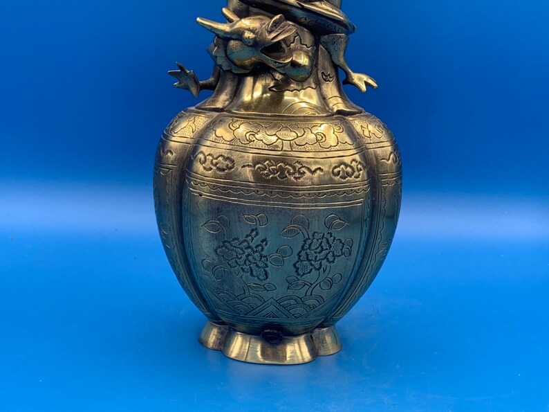 Vintage Chinese Metal Dragon Vase Converted to Work as A Lamp Etsy