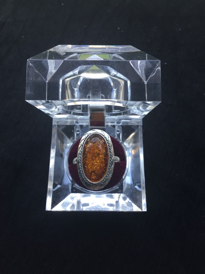 FREE international tracked post New Handmade Orange Amber /& Solid 925 Silver UK Ring Size V