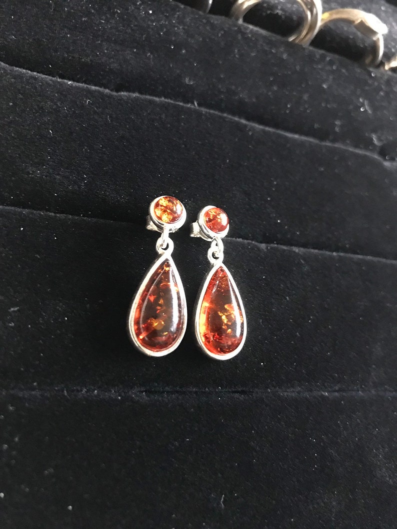 New Handmade Orange Amber /& Solid 925 Silver Pair of Earrings 2.7cm long