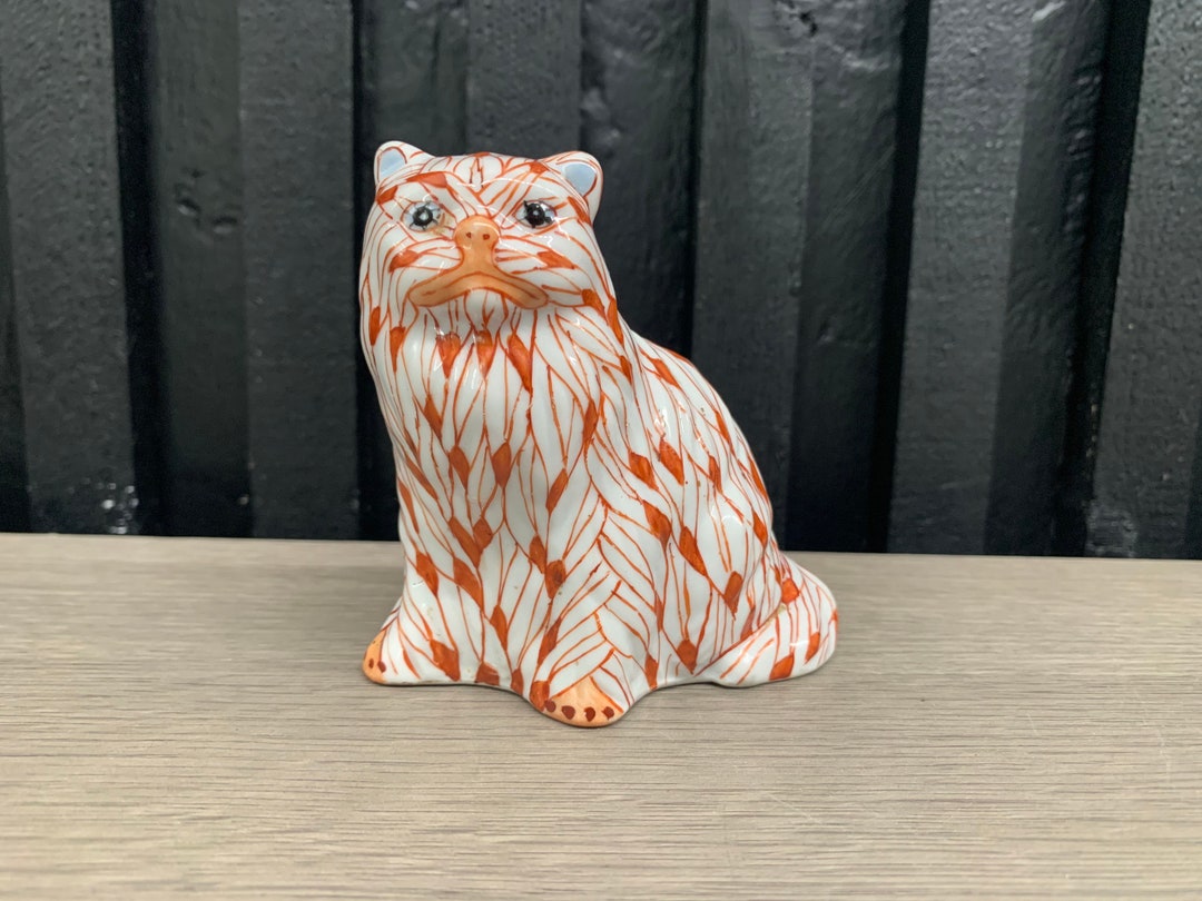 Vintage Chinese Cat Figurine Hand Painted 8.8cm Etsy