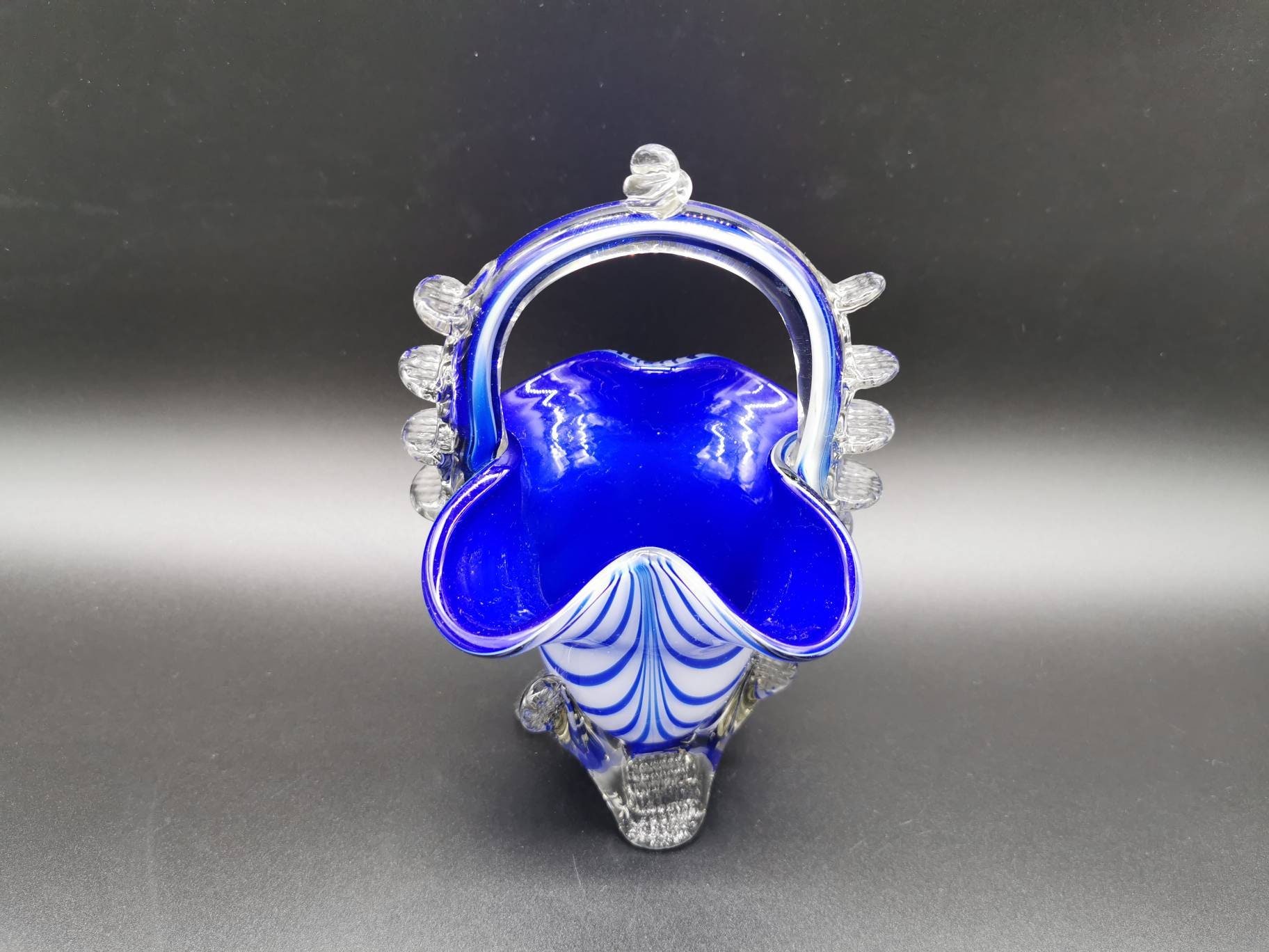 Antique Murano Glass Basket Vase Blue & White Stripes Pontil Etsy