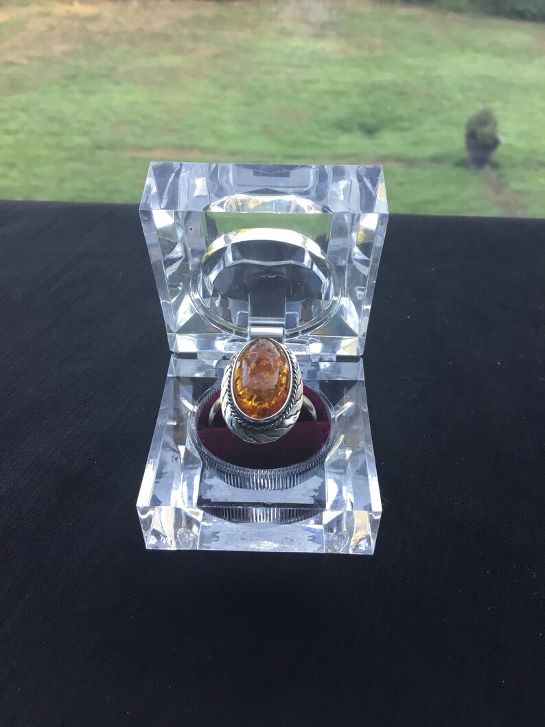 FREE international tracked post New Handmade Orange Amber /& Solid 925 Silver UK Ring Size V