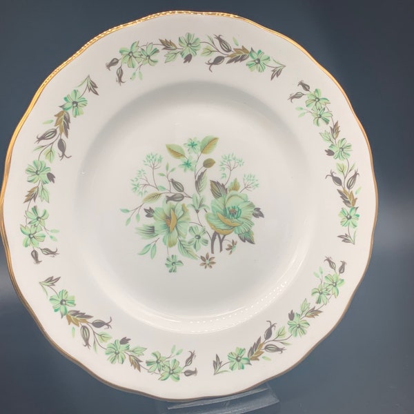 Colclough, Green Patterned Floral Cake Plate, Side Plate - 21cm - Bone China E 672
