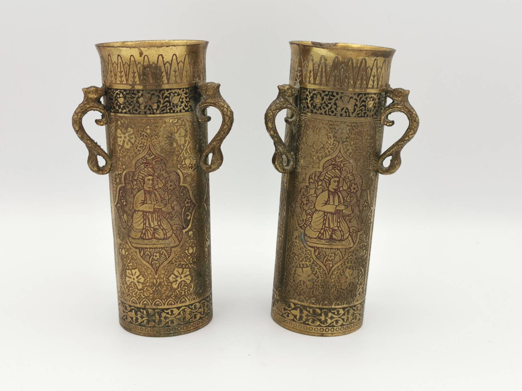 Pair of Kinco Brass Vases 1920's 30's Vases Home Décor Home & Living