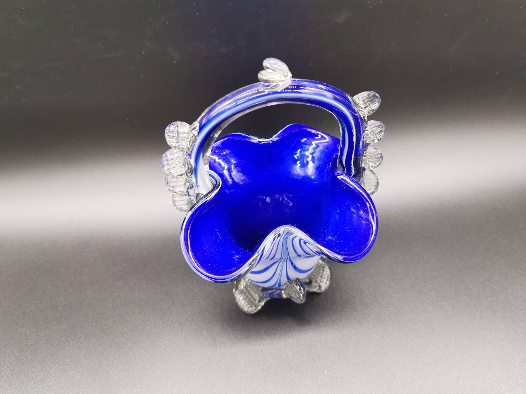 Antique Murano Glass Basket Vase Blue & White Stripes Pontil Etsy