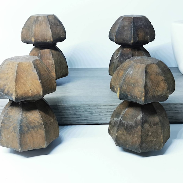 Four Antique Reclaimed Banister End Caps, Salvaged From an Old Home In Japan