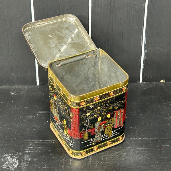 Vintage Biscuit Tin, Storage Tin, Scenes pictured - 11cm