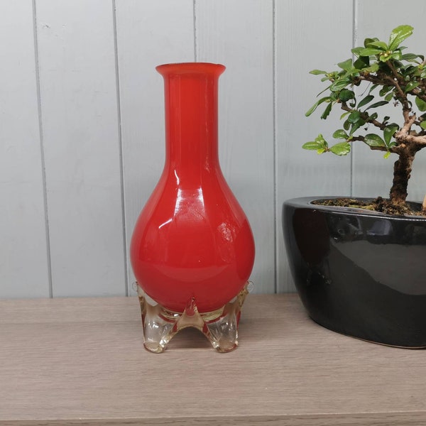 Red Glass Rocket Vase 24cm tall, Vintage Glass Vase