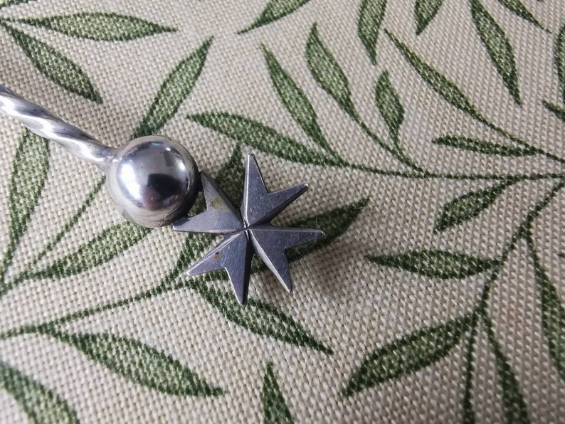 Vintage Solid Sterling Silver Teaspoon Ferdinand VII Coin on the Base of a Maltese Cross Stem