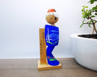 Vintage Japanese Wooden Kokeshi Doll, Hand Made & Painted in Japan, 21.5cm