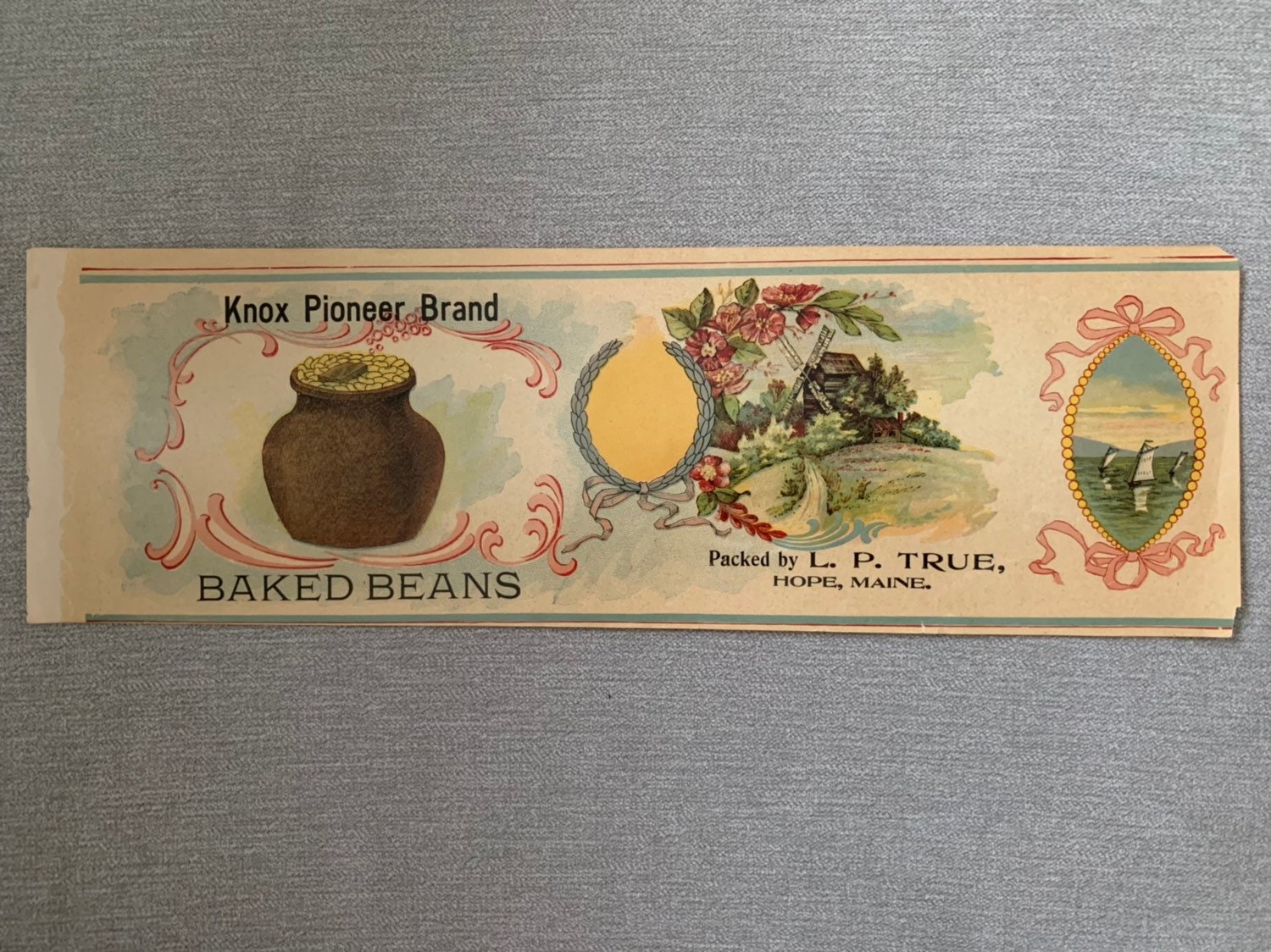 Image of 1930's Knox Pioneer Brand Baked Beans Can Label. Genuine, Not A Reproduction. Perfect For Framing