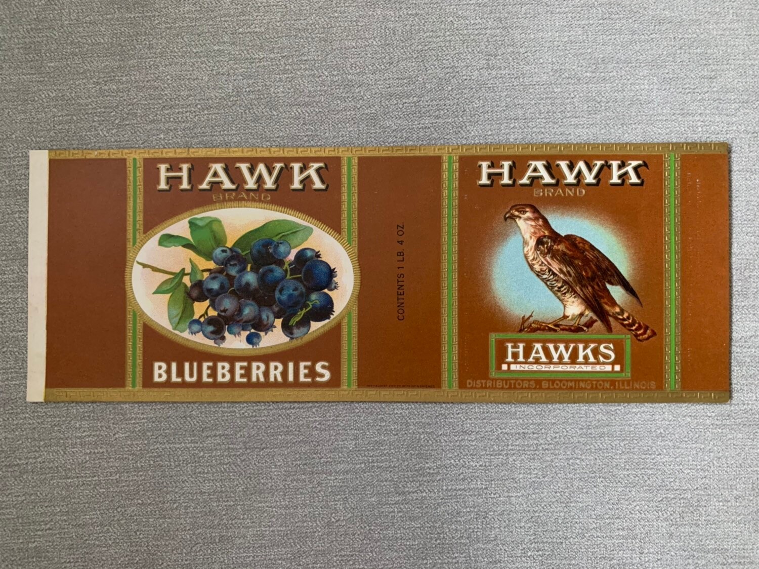 Image of 1930's Hawk Brand Blueberry Can Label. Genuine, Not A Reproduction. Perfect For Framing