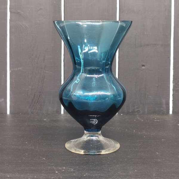 Vintage Blue Glass Vase 14.5cm Tall