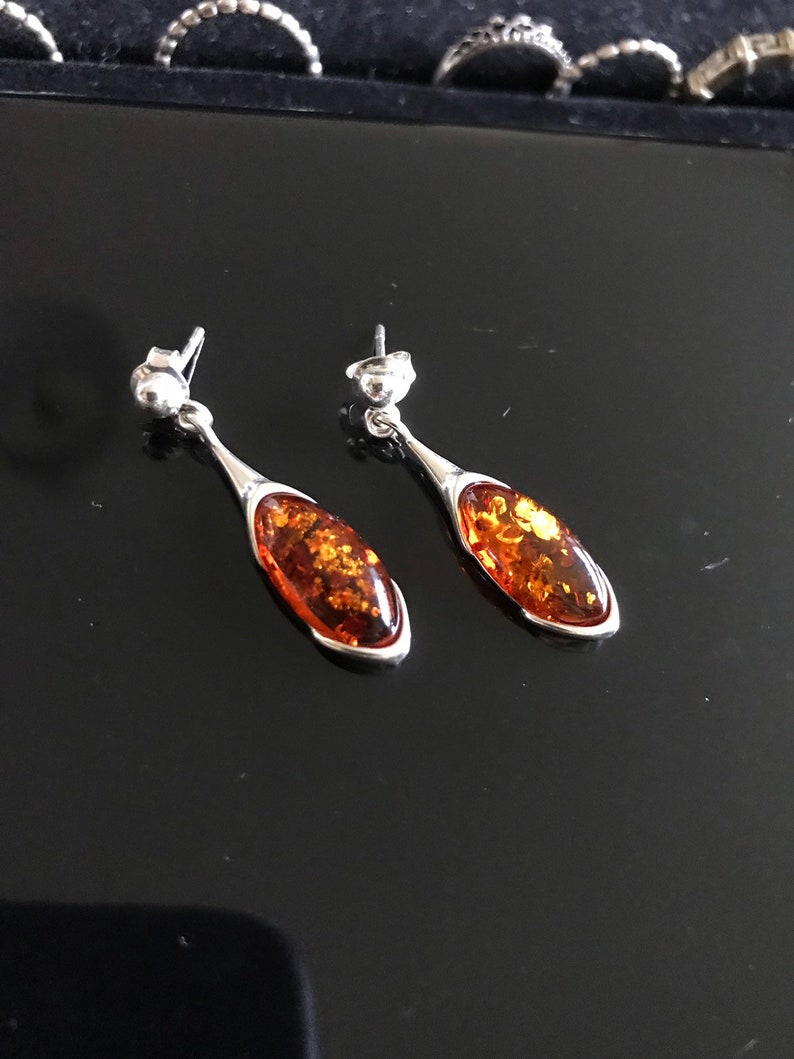 New Handmade Orange Amber /& Solid 925 Silver Pair of Earrings 3.3cm long