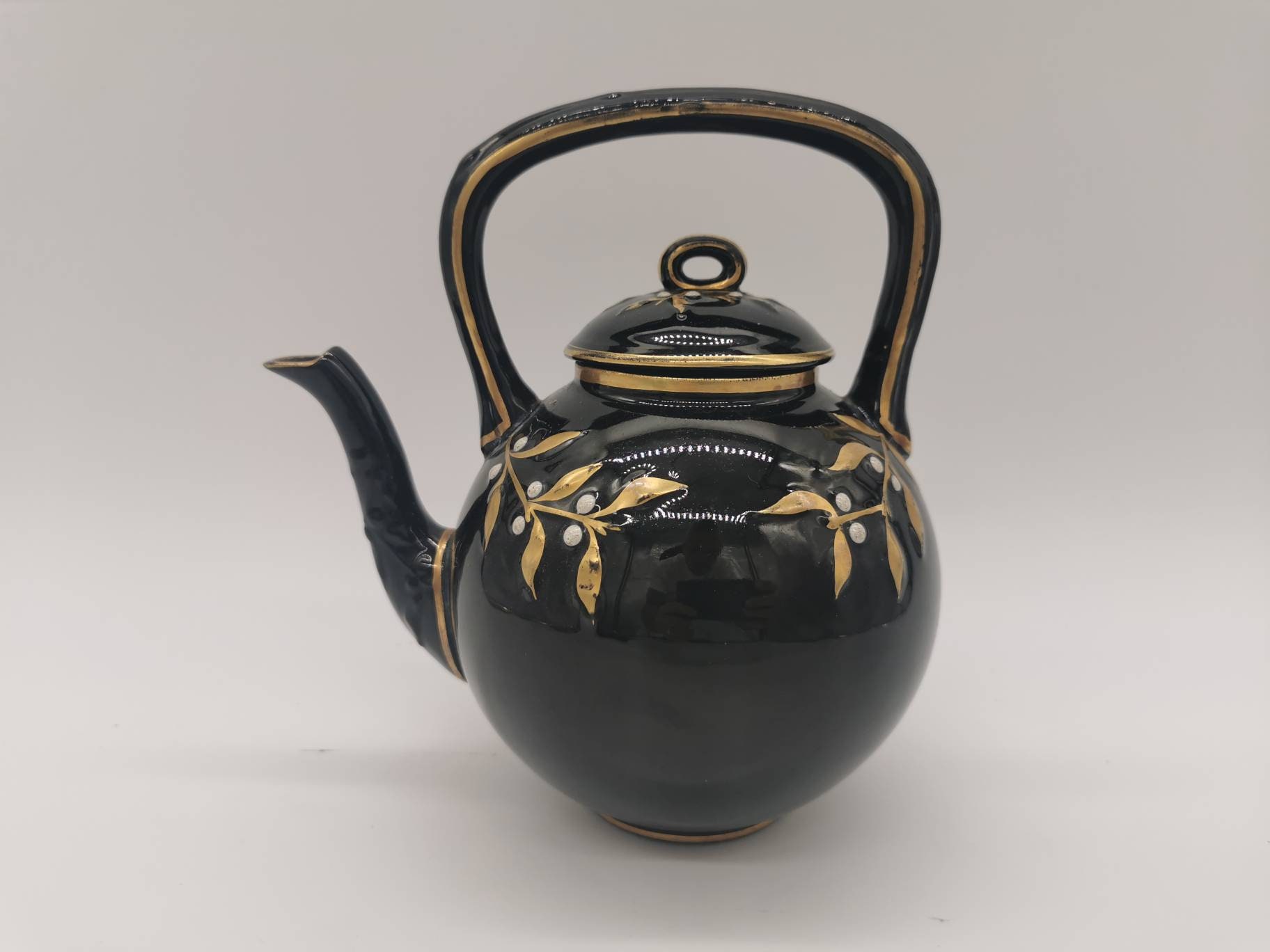 Black Teapot Victorian Ceramic Teapot Hand Painted Gold Gilt Etsy