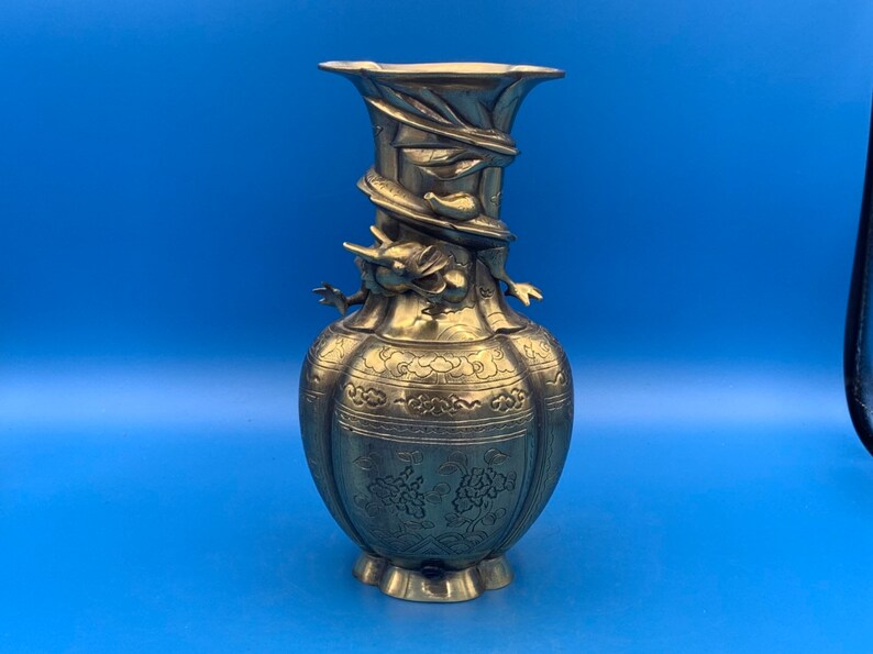 Vintage Chinese Metal Dragon Vase Converted to Work as A Lamp Etsy
