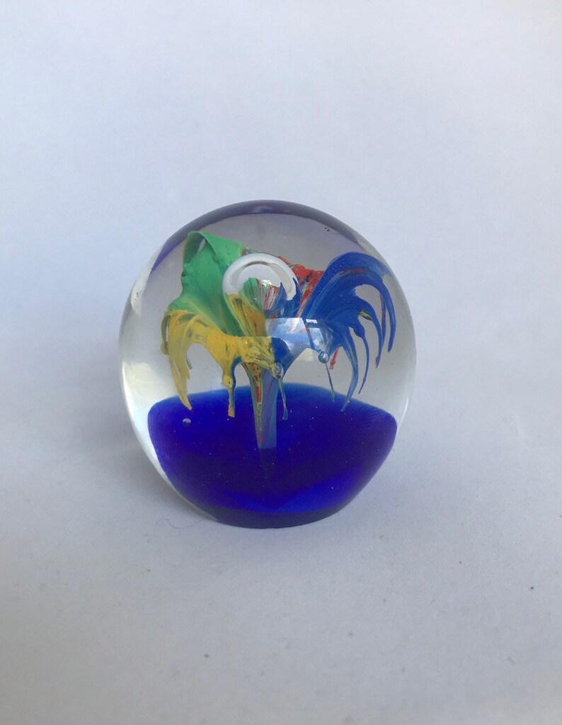 Blue Multicoloured Flower glass paper weight 6.5cm tall