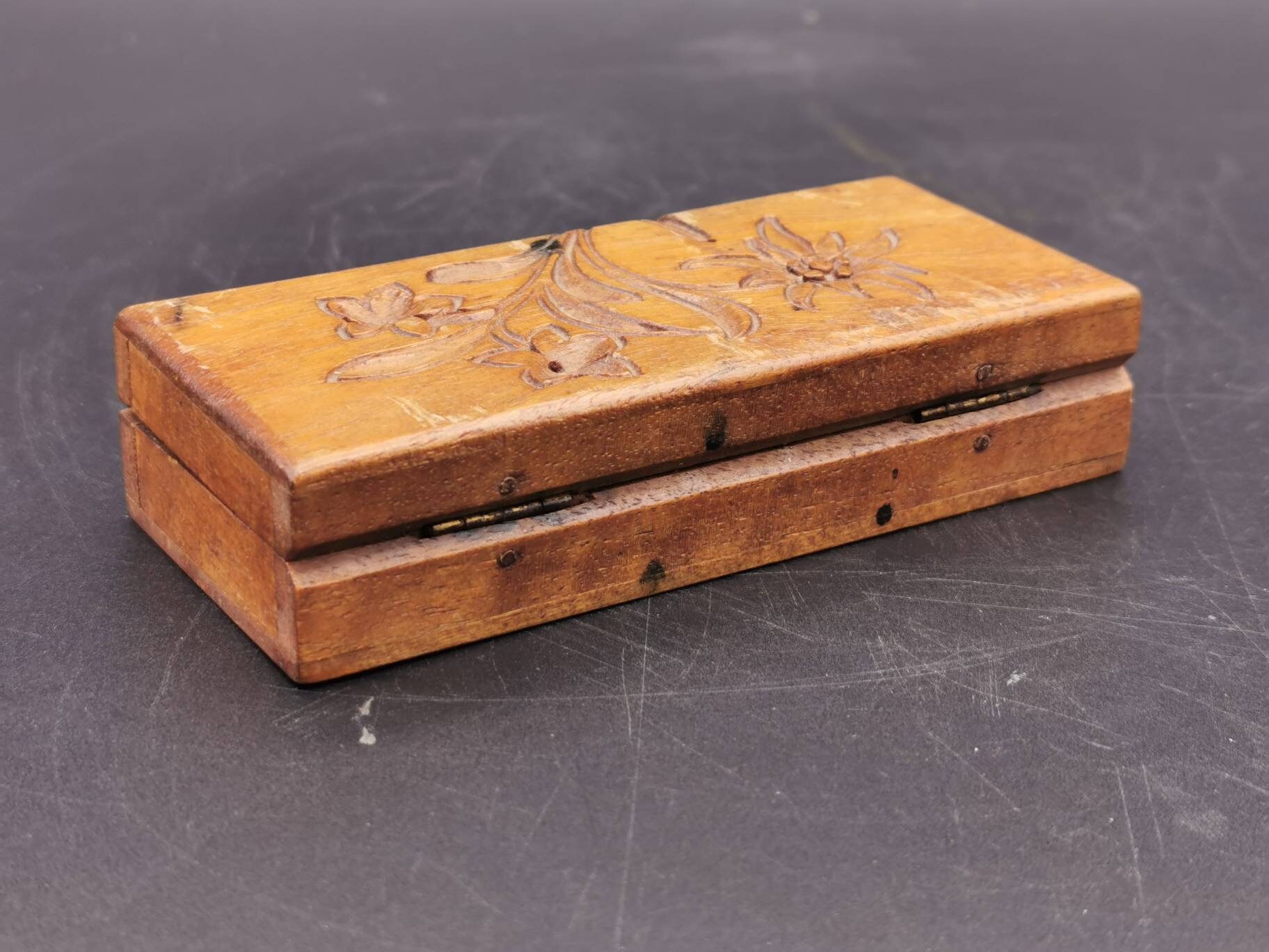 Nice Old Carved Wooden Stamp Box Jnterlnken Etsy