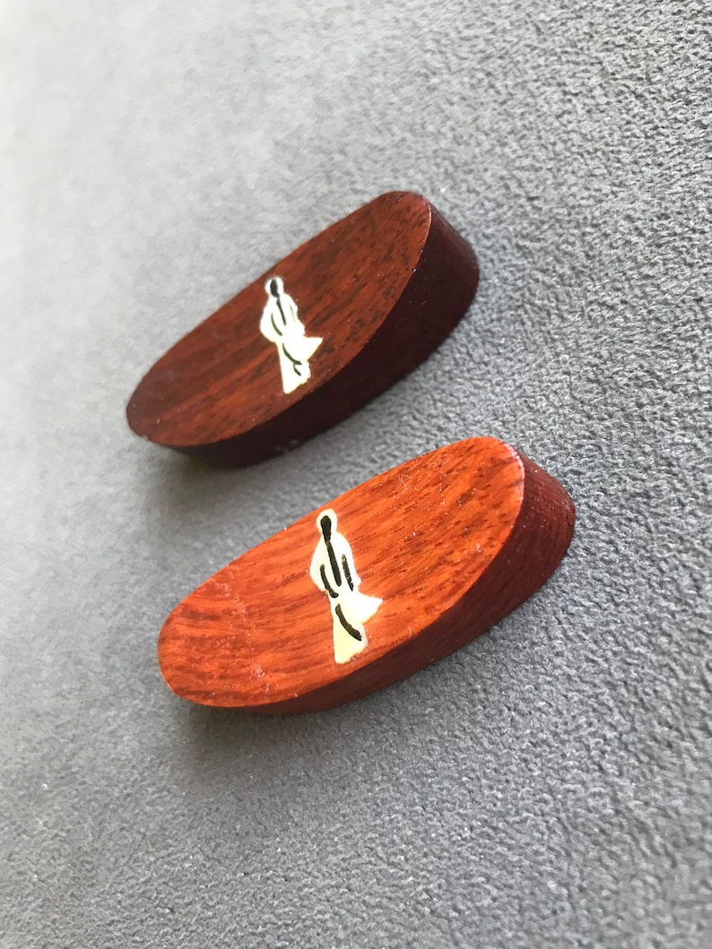 Pair of Vintage Mother of Pearl inlaid into wood Chopstick Rests