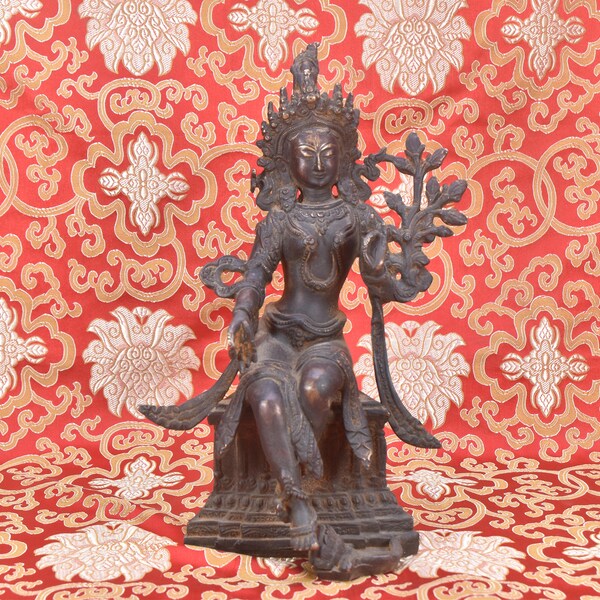 Antique 19th Century Buddhist Tibetan Green Tara Statue Buddha Meditating Green Tara Statue buddha Statue vintage Statue