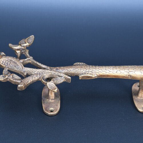 Antique Tibetan Bird Carved With Branch Door Handle Brass Metal Door shops Handle Vintage Door Lock