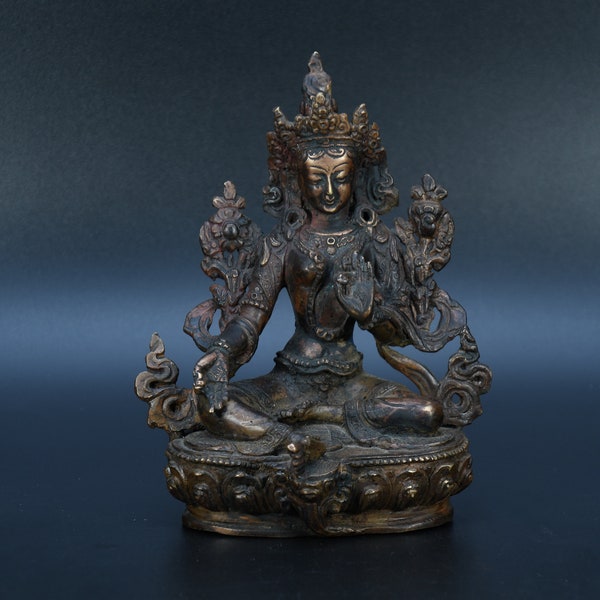 19th Century Buddhist Green Tara Tibetan Statue Buddha Meditating Green Tara Statue buddha Statue vintage Statue