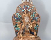 Gold Plated White Tara Statue Tibetan Dolma Buddhist Meditation sculpture Home Decor Blessing Meditation Buddhist Deity Peace Tibetan Nepal