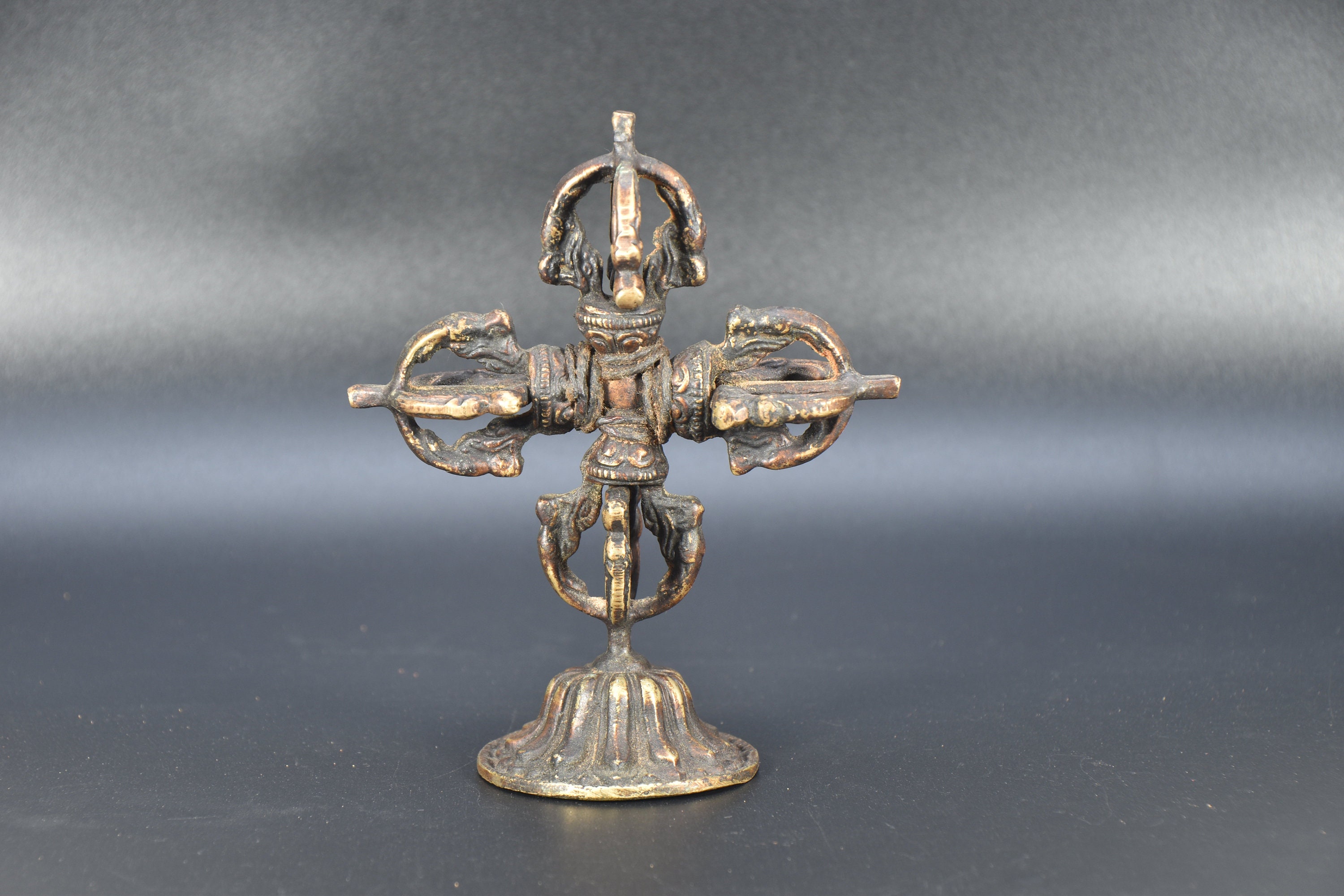 Double Vajra Dorje With Stand Bajra Amulet Tibetan Brass Etsy