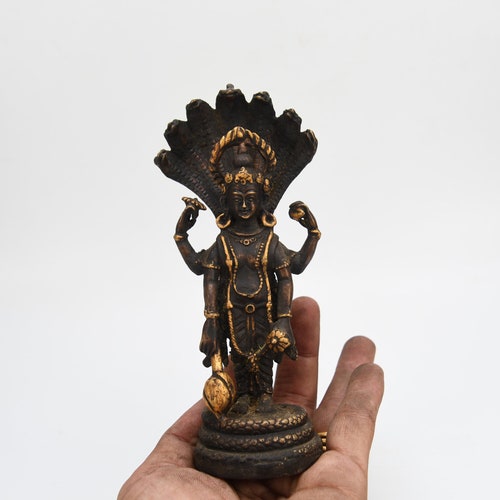 Antique Lord Vishnu Statue Blessing Handmade shops Bishnu Meditation Vishnu God of Protection Statue Vintage Statue
