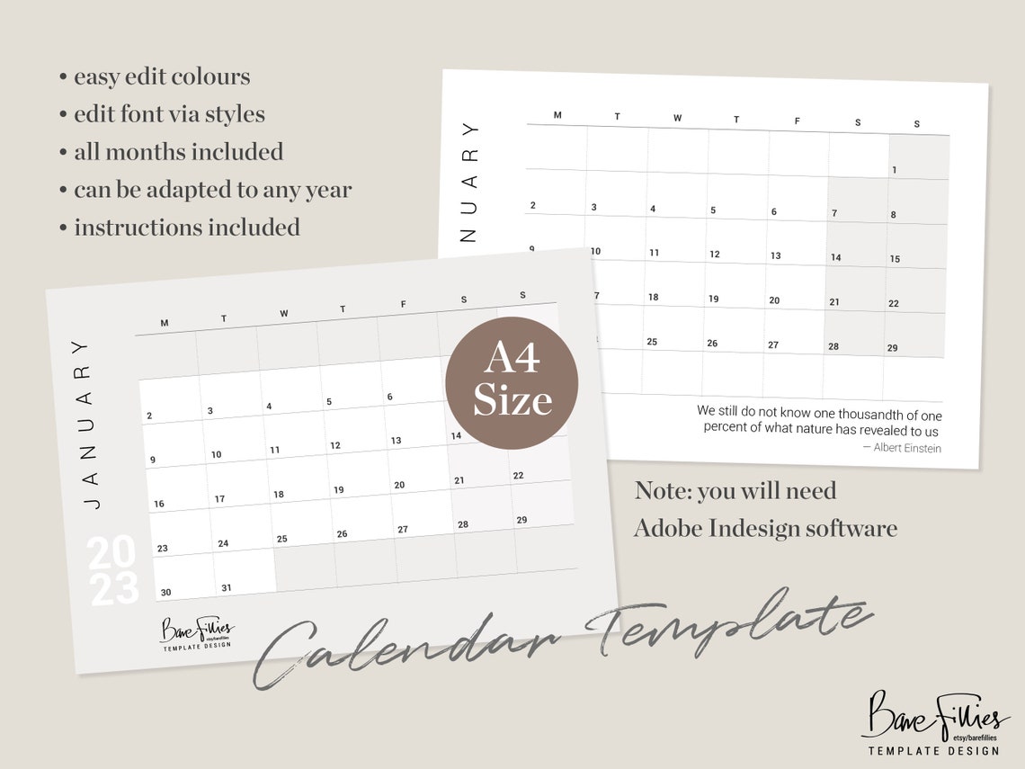 2023 Calendar Template Editable Indesign File digital Download Packaged 2023 Calendar Template Editable Indesign File digital Download Packaged