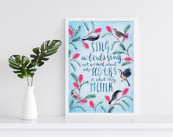 Birds and Botanical Print, Printable Decor DIY, Wild Birds Quote, Instant Download Wall Art