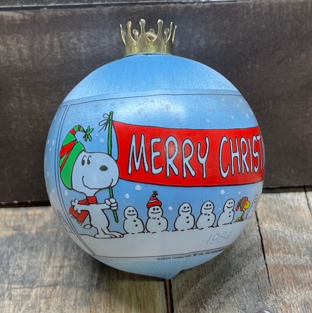 Snoopy Christmas Ornament Vintage Peanuts Satin Ball Etsy