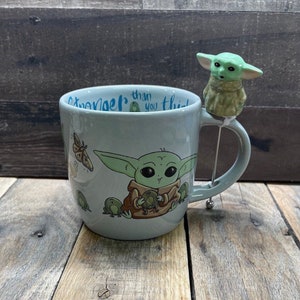 Silver Buffalo Star Wars Mandalorian and the Child Baby Yoda Grogu Jumbo 20  oz Ceramic Coffee Mug - 2 sided picture