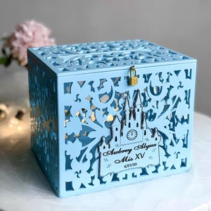 Hellblaue Quinceanera Kartenbox Sweet 16 Sweet 15 Geburtstagskartenhalter Quinceanera Party Card Box Mit Slot Lock Hochzeitskarte Box