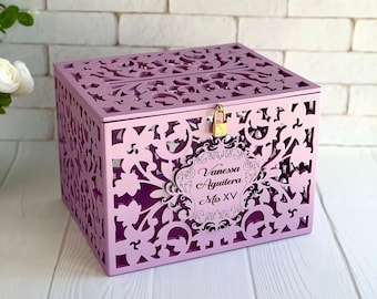 Quinceanera card box Sweet 15 Birthday Card holder Quinceanera party Card Box With Slot Lock Box for cards Lockable card box Wedding box