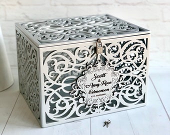 Wedding Card Box With Slot Lock Wedding money box Rustic card box Lockable card box Wedding bank Wedding card box Wedding card holder