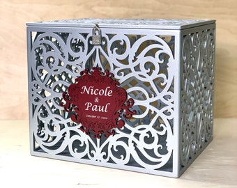 Wishing Well Box Money box Silver Card Box Wedding Card Box With Slot Lock Lockable card box Wedding bank