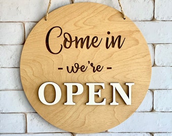 Come in we’re Open sign Closed sign Business sign Storefront sign Shop open sign Wooden sign for shop Boutique sign Double sided sign